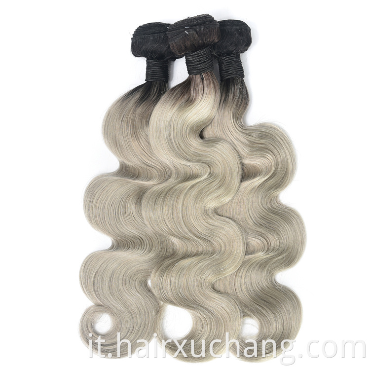 Estensione dei capelli vergini Oonda del corpo brasiliano Ombre 1b/Grey Human Hair Extention